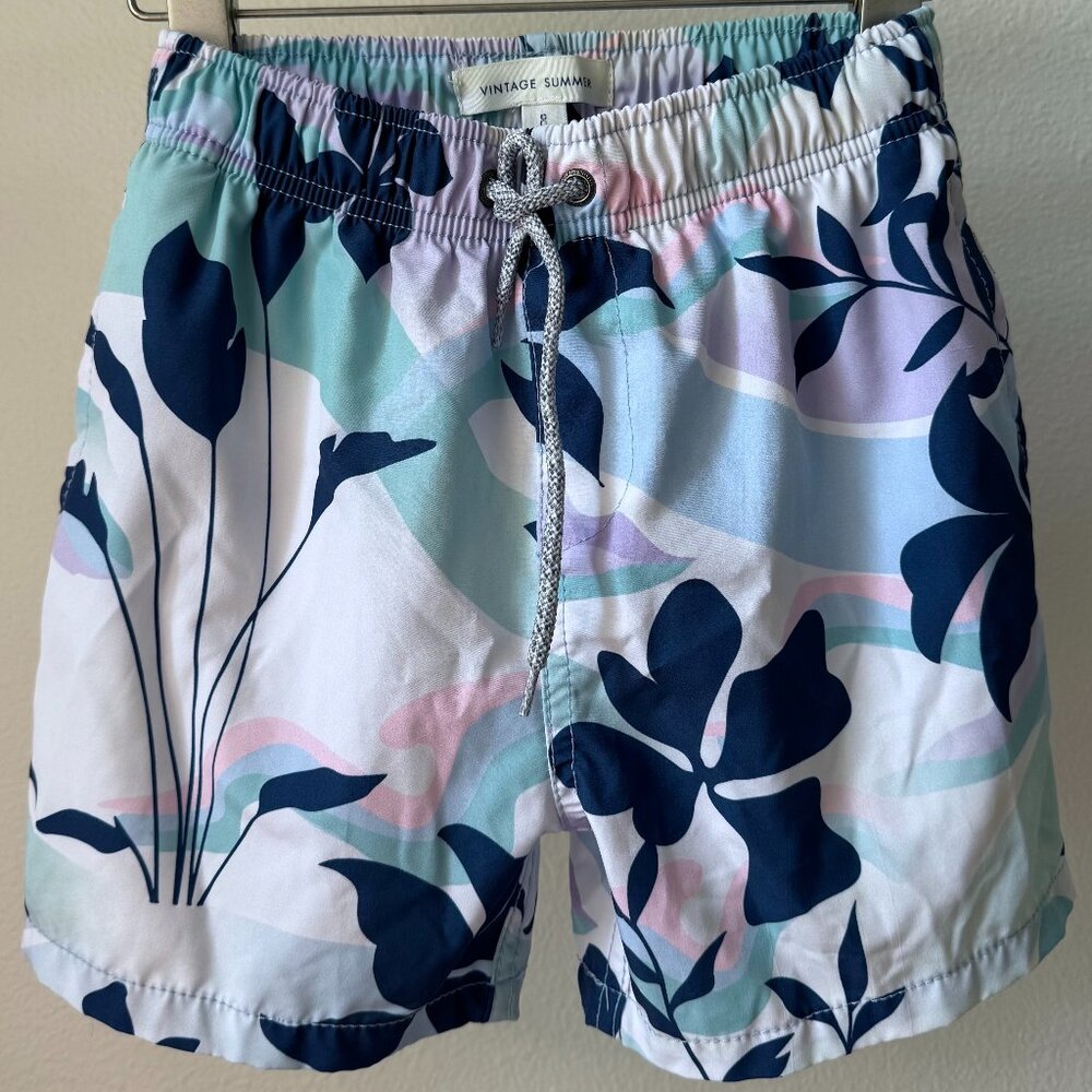 VINTAGE SUMMER FLORAL PLANT PATTERN SWIM SHORTS TRUNKS SWIMWEAR 8 COLORFUL SOFT